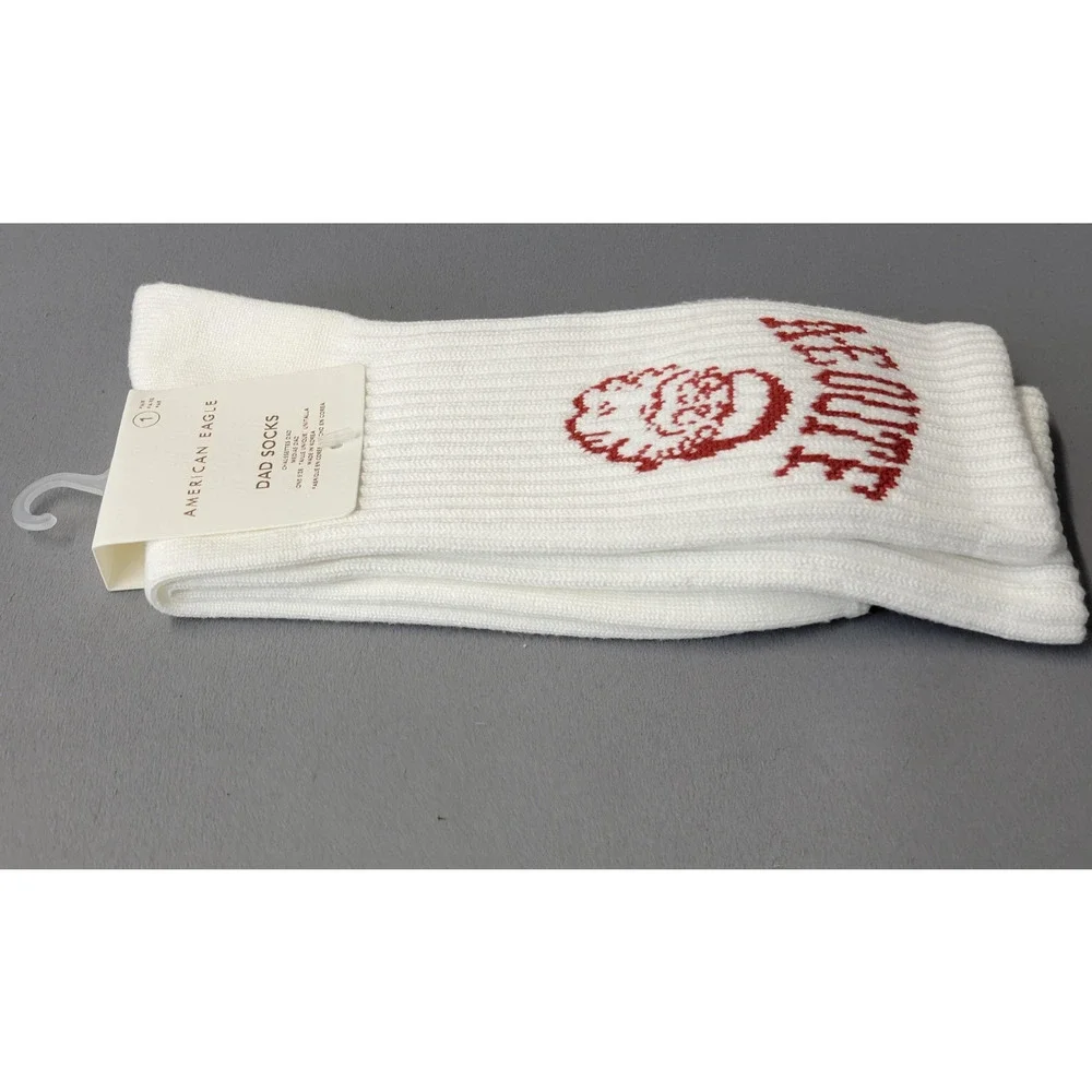 American Eagle Socks Mens One Size White Dad Santa‎ Graphic Crew Ribbed Holiday